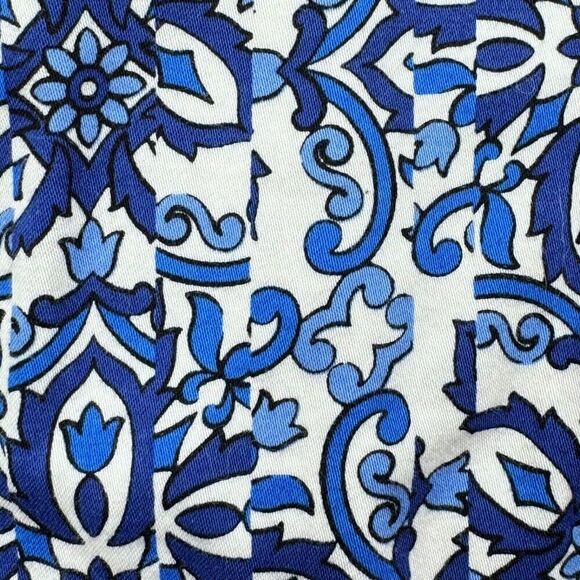 Milly V Neck Blue Print Dress Pockets - Picture 5 of 13